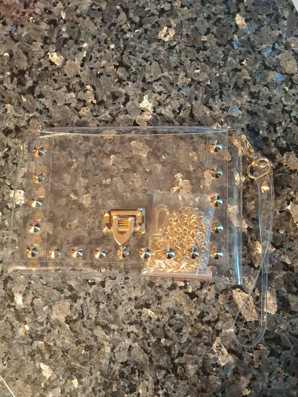 Transparent Clear Phone Crossbody with Gold Studs and Chain